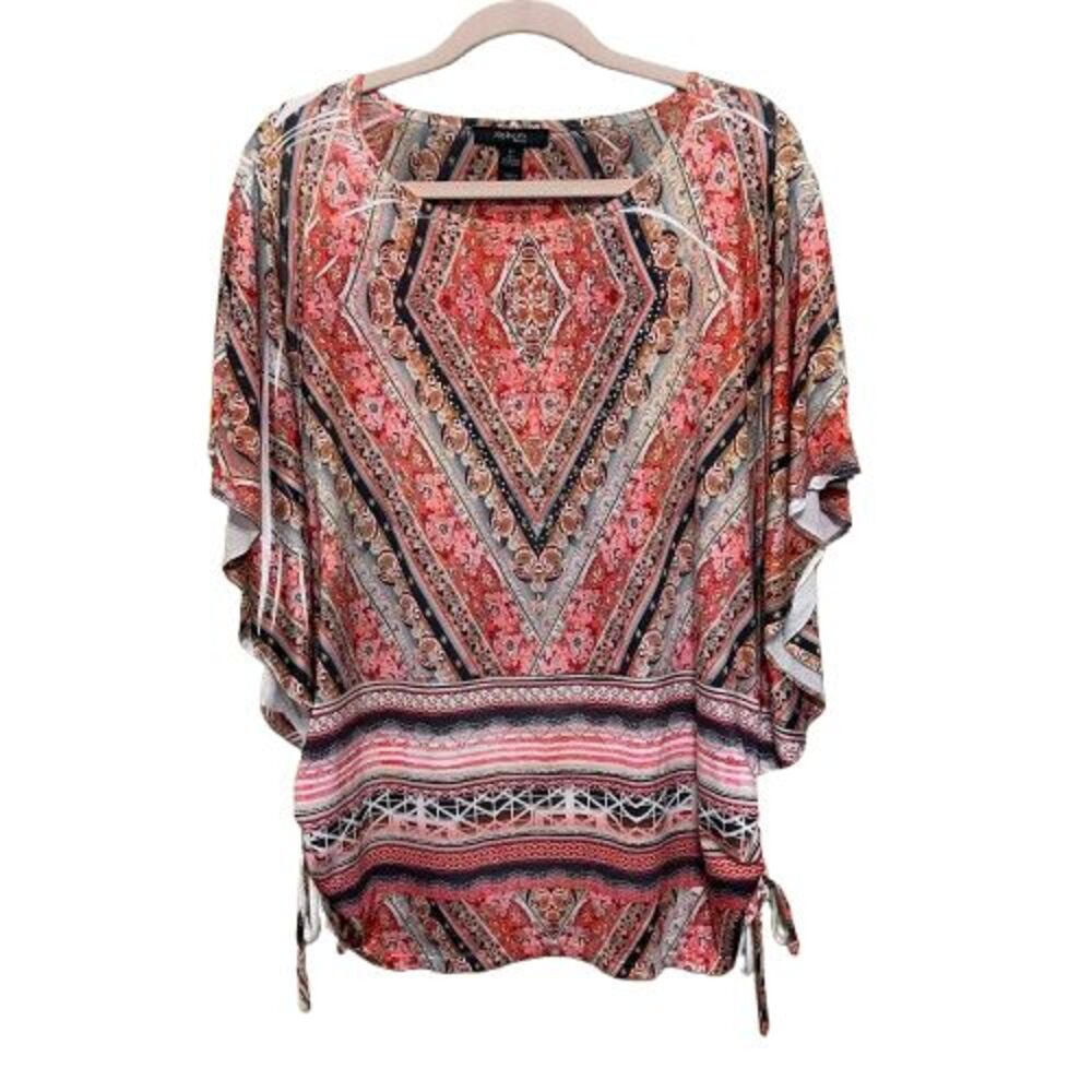 Style & Co Bedazzle Flutter Sleeve Top Women 2X Jersey Stretch Floral Fairy Boho